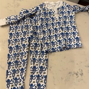 Roller Rabbit Blue and White Monkey Print Kids Pajamas